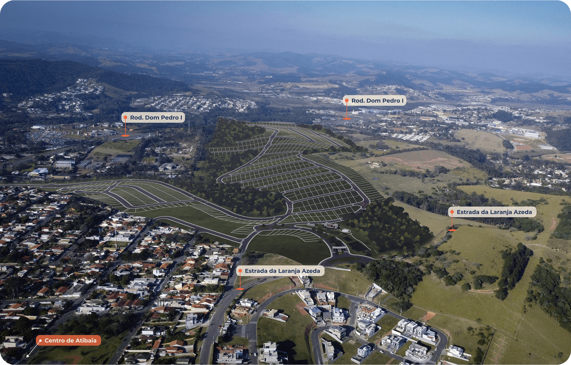 Vista aérea da região de Atibaia - Jardim dos Pinheiros